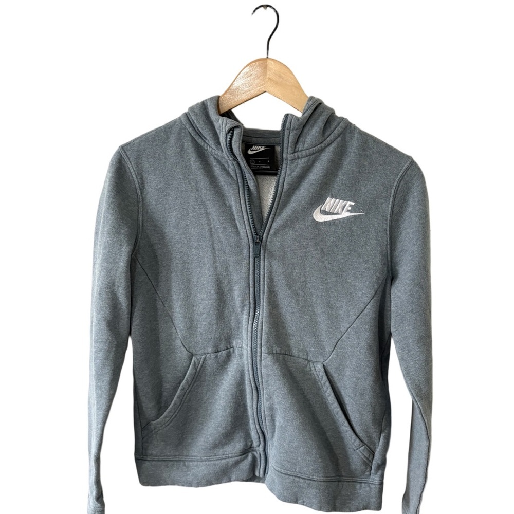 Nike Full Zip Hoodie Womens L Gray Fleece Jacket Swoosh Logo